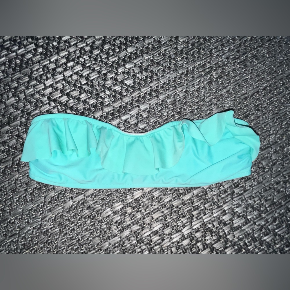 Teal Ruffled Bandeau Bikini Top
